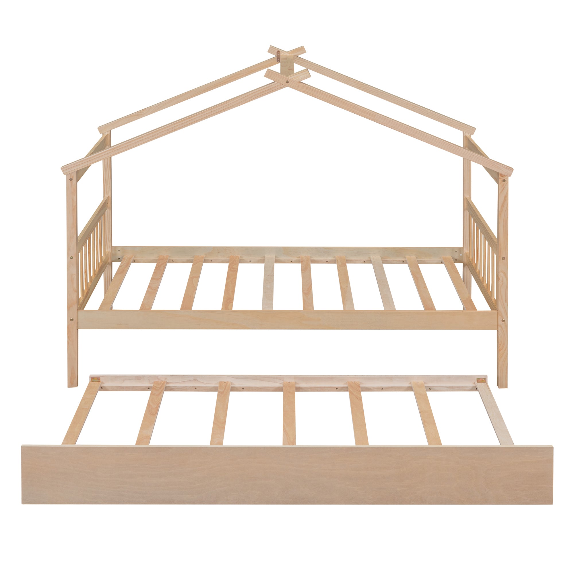 Twin Size Wooden House Bed with Twin Size Trundle, Natural - Atlantic Fine Furniture Melbourne FL
