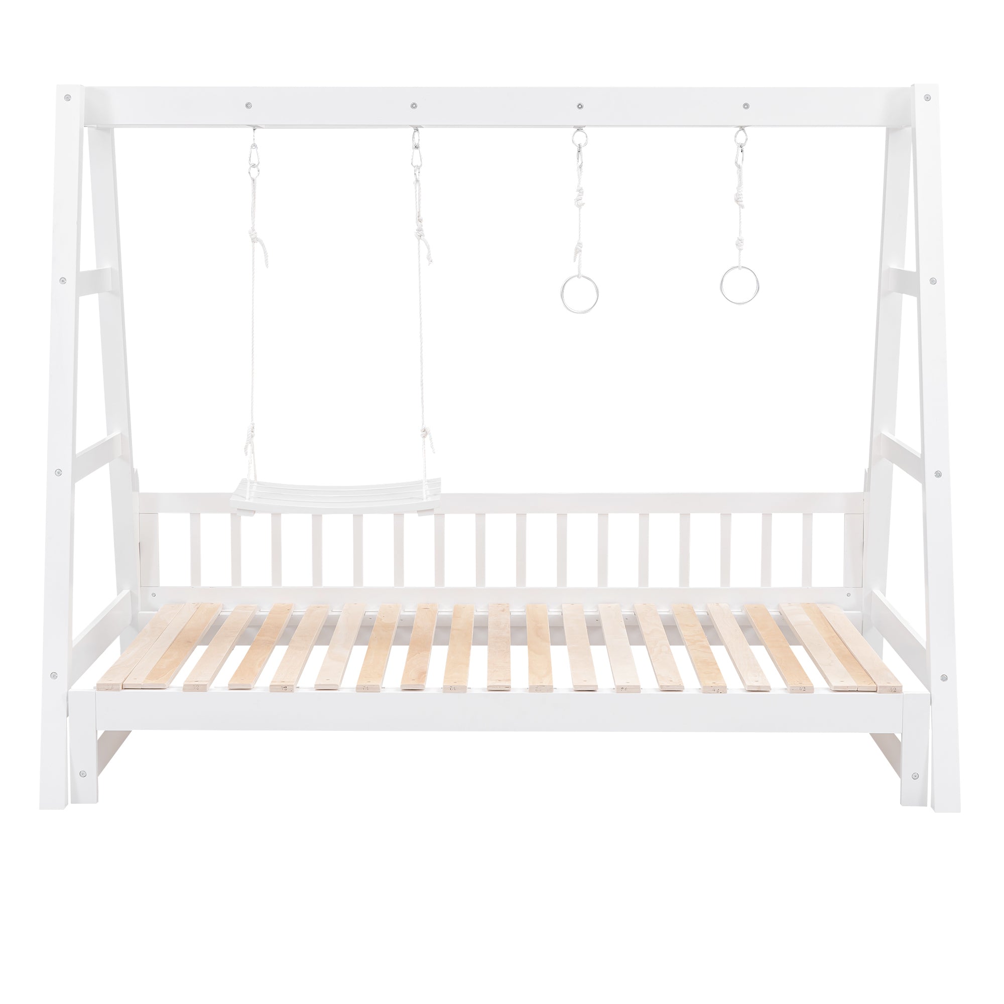 Extendable Twin Daybed with Swing and Ring Handles, White(Twin bed can be pulled out to be King) - Atlantic Fine Furniture Melbourne FL