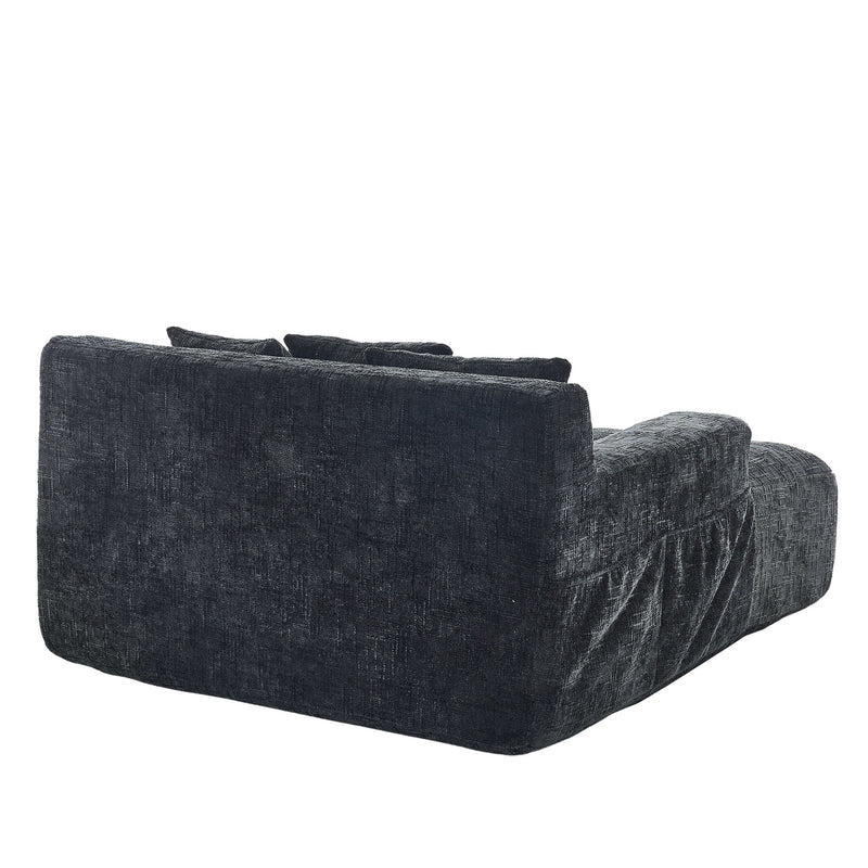 Chenille Interior Lazy Sofa Chaise Longue Armchair With 3 Pillows And Armrests