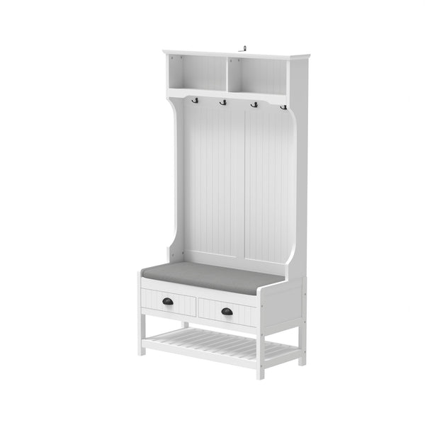 Modern 3 In 1 Hallway Hall Tree With Storage Drawers, Coat Rack, Shoe Rack Bench And Cushion
