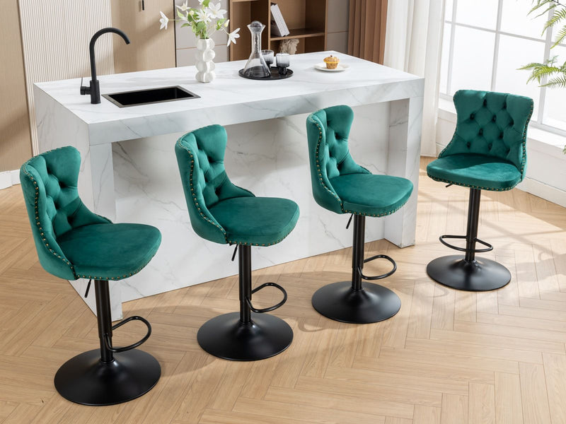 Swivel Velvet Barstools Adjusatble Seat Height, Modern Upholstered Bar Stools With Backs Comfortable Tufted For Home Pub And Kitchen Island (Set of 2)