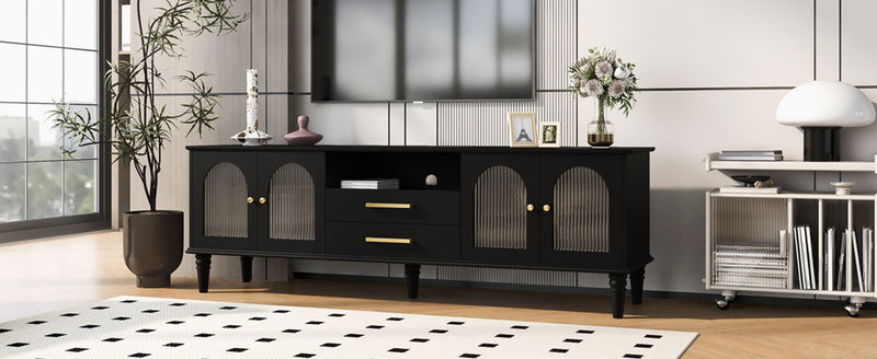 Retro TV Stand With Fluted Glass Doors