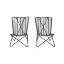 Outdoor Wicker Chair With Geometric Cross Base, (Set of 2) - Gray