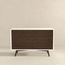 Mid-Century Modern White Dresser 6 Drawer - Dark Brown / White
