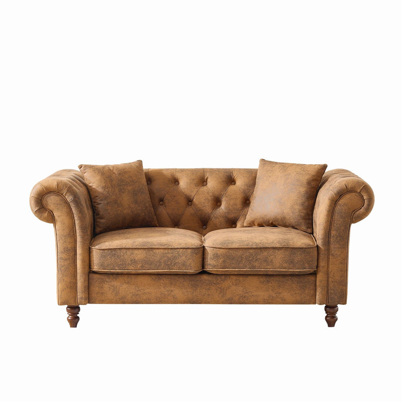 Chesterfield 3 And 2 Seater Sofa Set, High Tech Fabric Upholstered Couch For Living Room