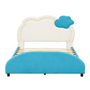 Full Size Upholstered Platform Bed with Cloud-Shaped Headboard and Embedded Light Stripe, Velvet, Blue
