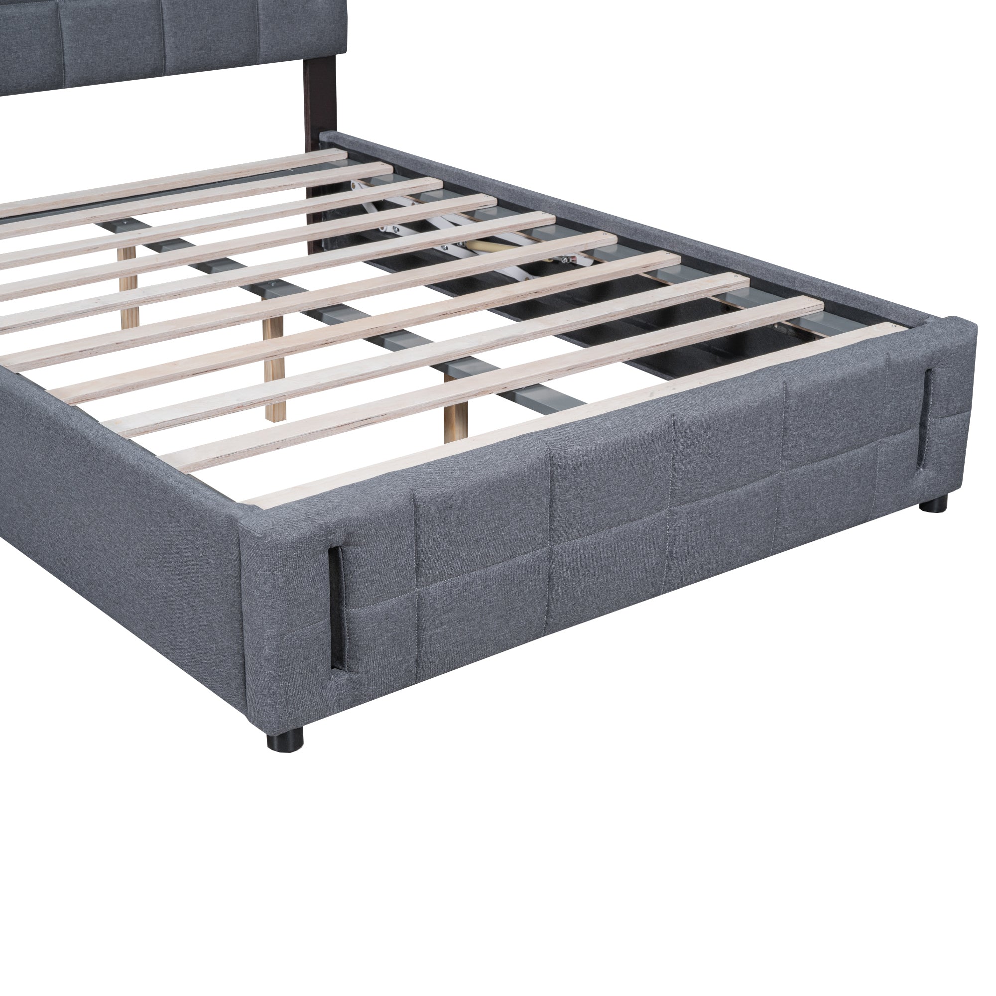 Queen Size Upholstered Bed with Hydraulic Storage System and LED Light, Gray - Atlantic Fine Furniture Melbourne FL