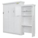 Queen Size Murphy Bed With Louvered Design And Multiple Storage Shelves - White