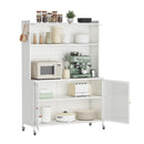 Contemporary Kitchen Pantry Cabinet With Glass Doors, Adjustable Shelves, Steel - Brushed Nickel
