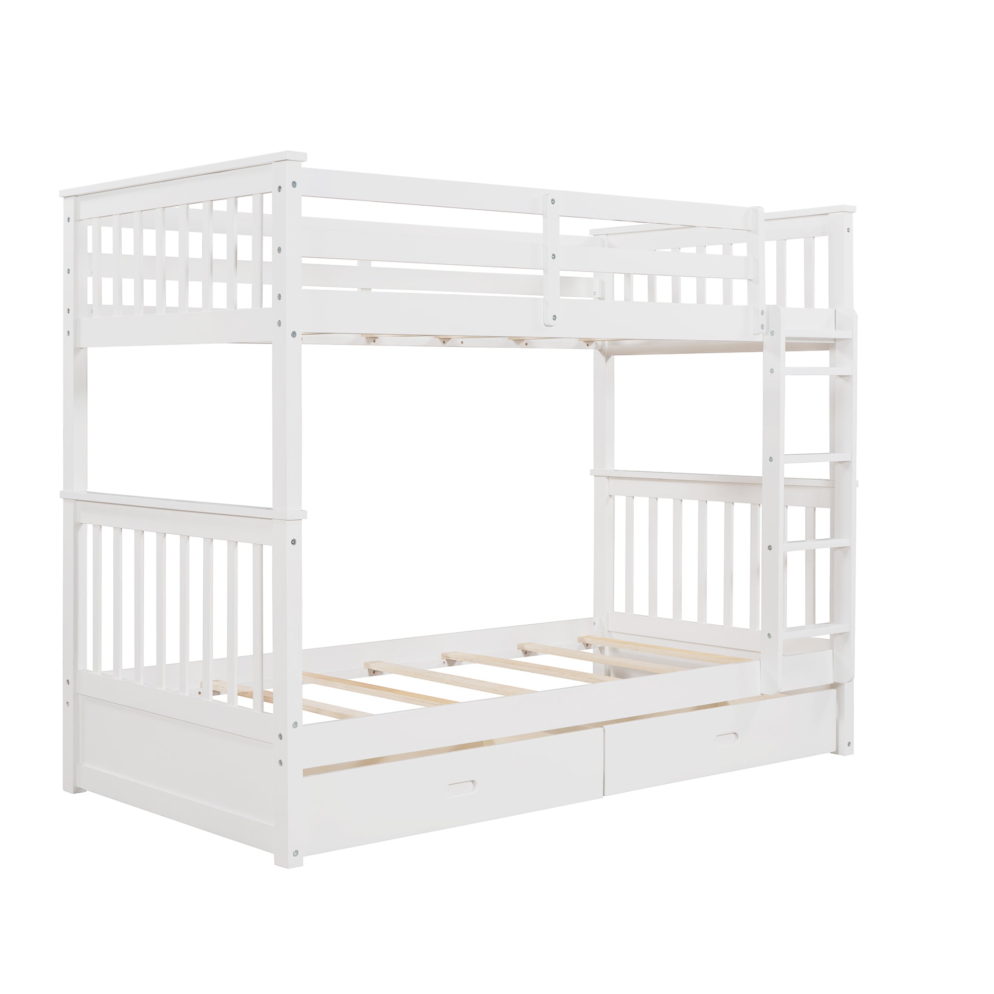 Twin-Over-Twin Bunk Bed with Ladders and Two Storage Drawers (White)(OLD SKU:LT000265AAK) - Atlantic Fine Furniture Melbourne FL