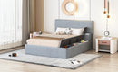 Full Size Upholstered Platform Bed with Lateral Storage Compartments and Thick Fabric, Velvet, Gray
