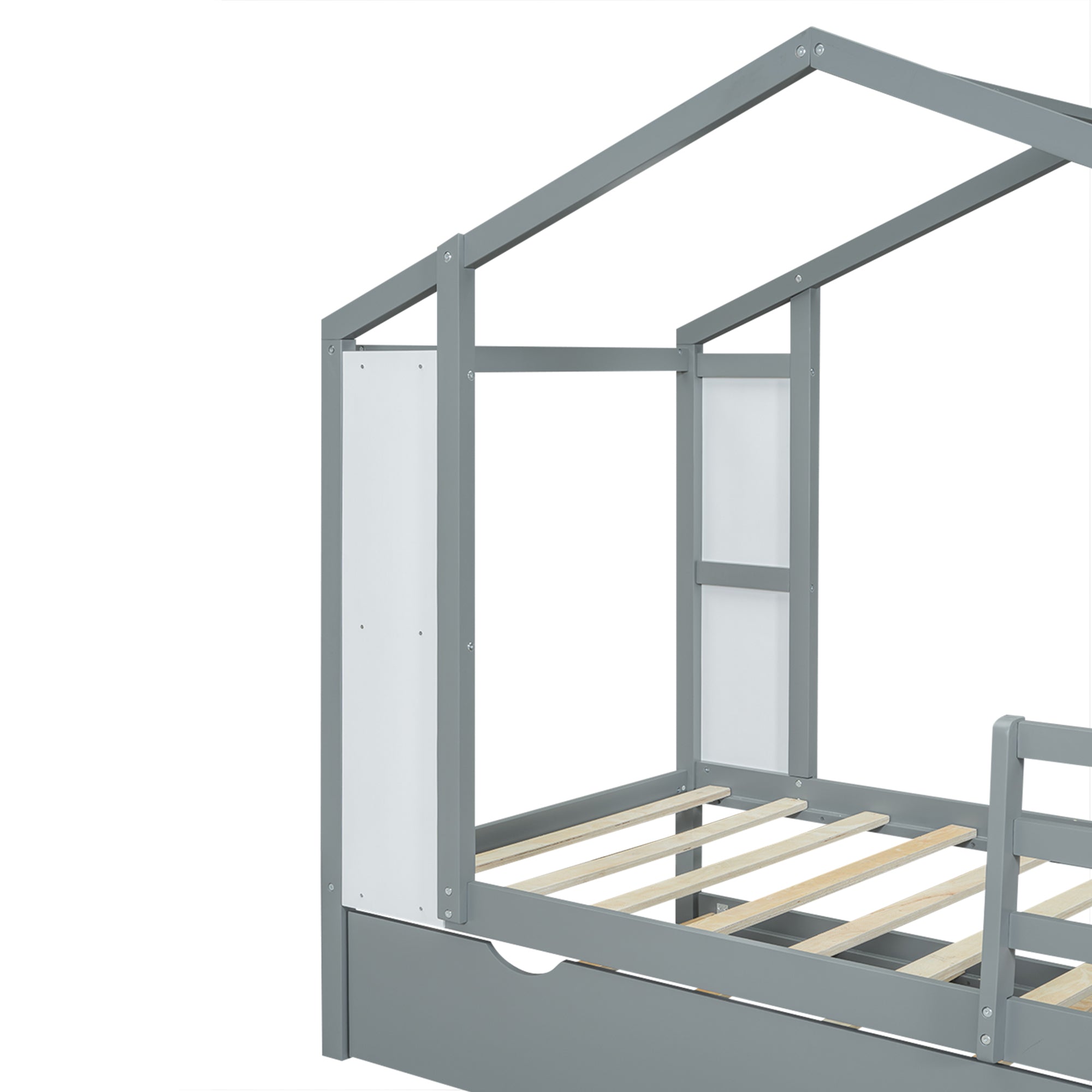 Twin Size Wood House Bed with Fence and Writing Board, Gray - Atlantic Fine Furniture Melbourne FL