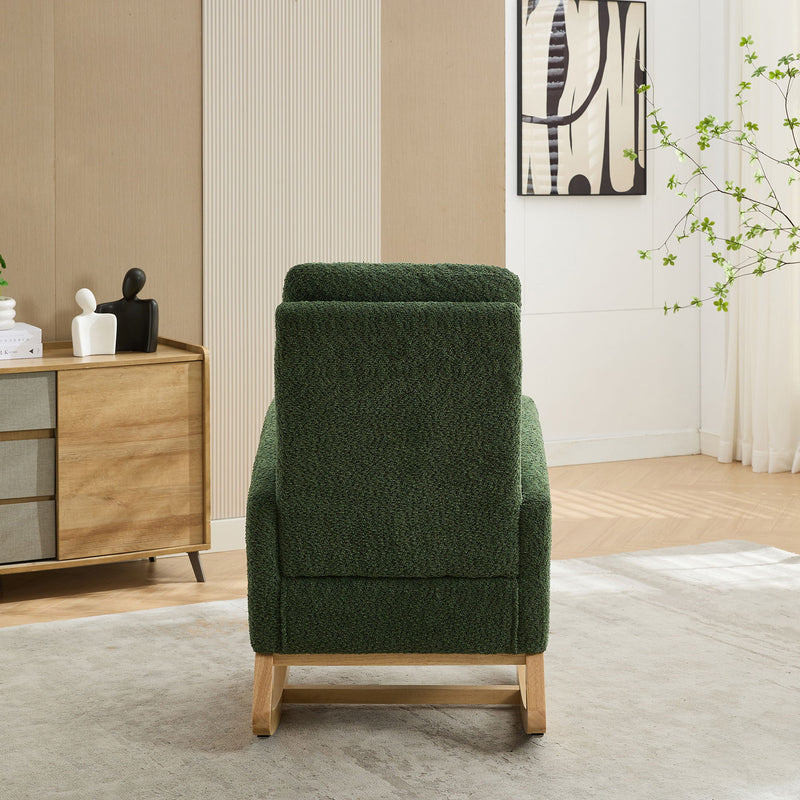 High Back Glider Rocking Chair With Retractable Footrest And Rubber Wood Legs