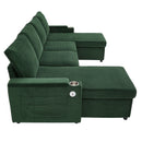 U Shaped Sectional Sofa Bed With Storage Chaise Lounges, USB Ports, And Cup Holders
