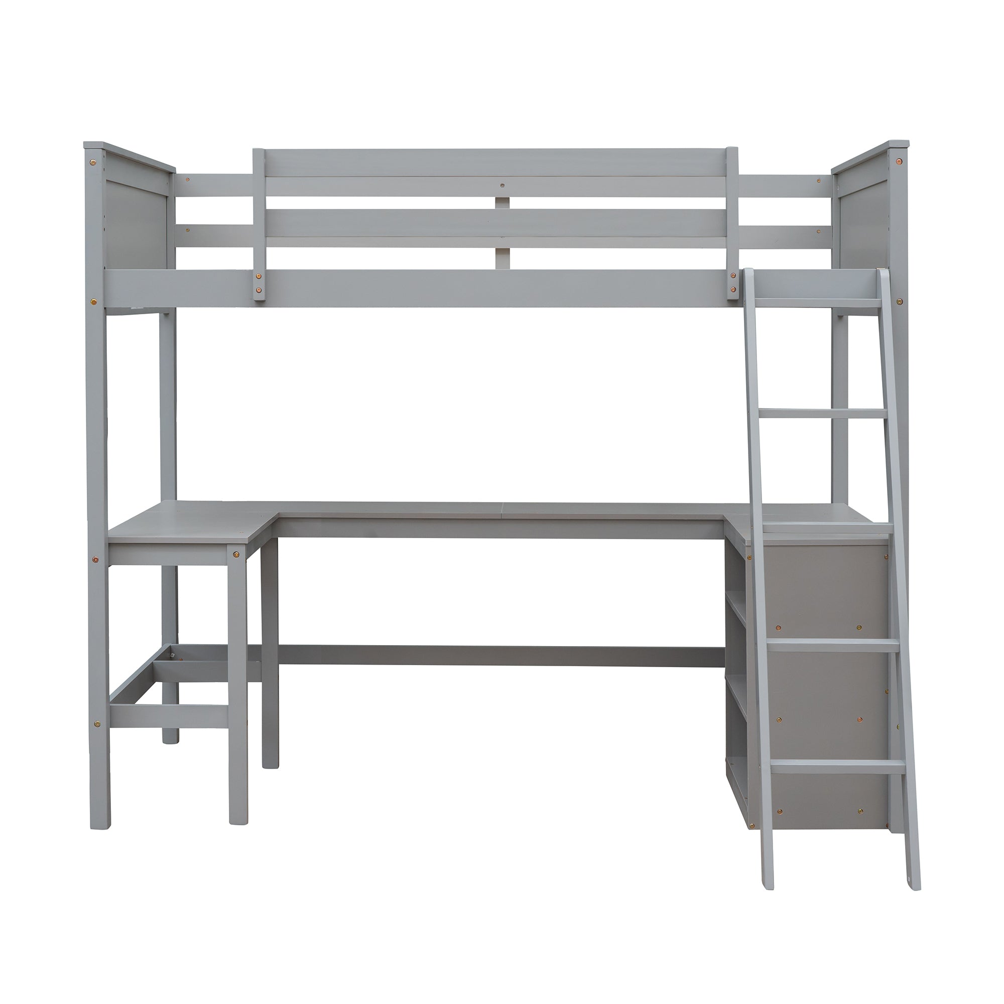 Twin size Loft Bed with Shelves and Desk, Wooden Loft Bed with Desk - Gray(OLD SKU:LT000537AAE) - Atlantic Fine Furniture Melbourne FL