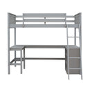 Twin size Loft Bed with Shelves and Desk, Wooden Loft Bed with Desk - Gray(OLD SKU:LT000537AAE)