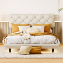 Full Size Upholstered Bed with Light Stripe, Floating Platform Bed, Linen Fabric,Beige