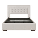 Modern Style Upholstered Queen Platform Bed Frame with Four Drawers, Button Tufted Headboard with PU Leather and Velvet, Beige