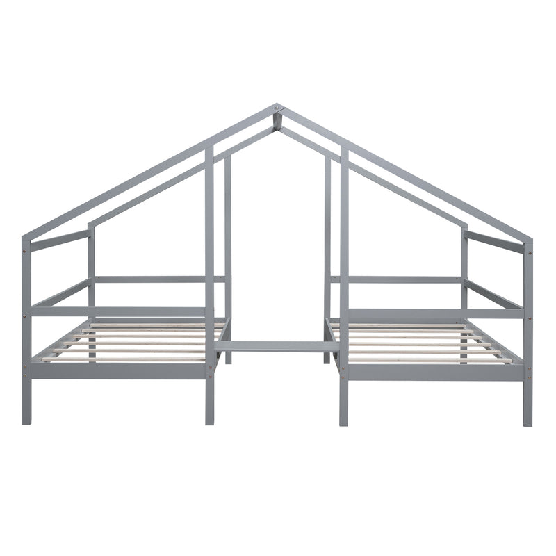Double Twin Size Triangular House Beds with Built-in Table,Gray(Old SKU: WF286895AAE)