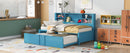 Metal Twin Size Daybed with Twin Size Trundle, Storage Shelves and USB Ports, Blue