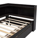 Twin Bed with L-shaped Bookcases,Drawers,Espresso