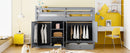 Twin size Loft Bed with Drawer, Two Wardrobes and Mirror, Gray