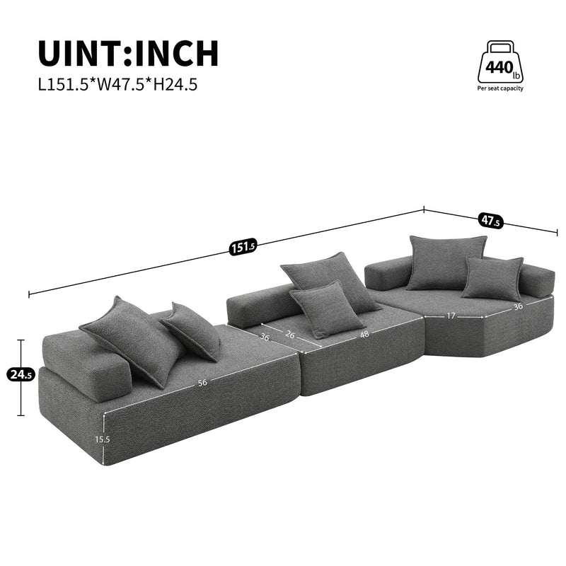 Oversized Modular Sectional Sofa, Luxury Boucle Floor Couch Set, Convertible Sleeper Couch, Spacious Foam-Filled Sofa Bed For Living Room