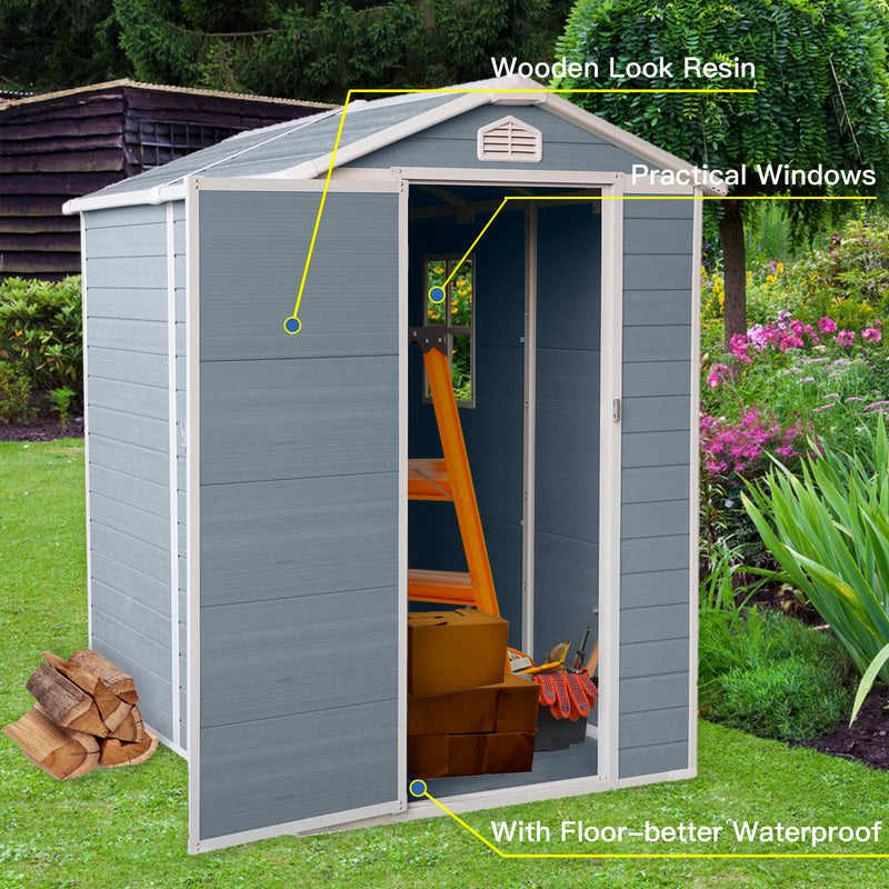 4X6Ft Resin Outdoor Storage Shed Kit-Perfect To Store Patio Furniture - Gray