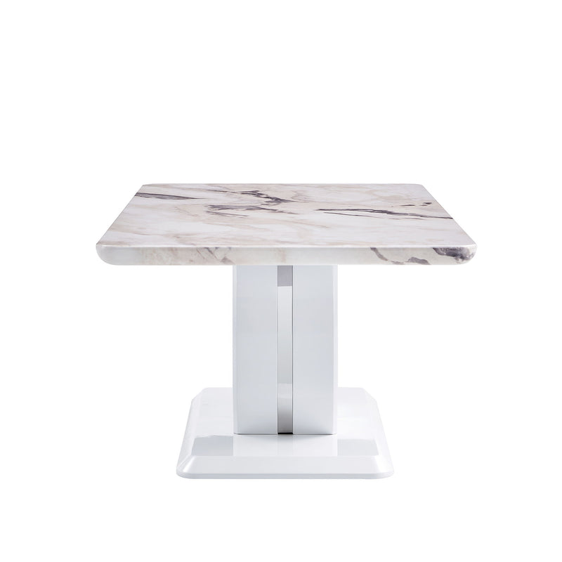 Modern Simple Luxury Imitation Marble Dining Table Rectangular Coffee Table, The Computer Desk, The Game Table, Suitable For Dining Room, Living Room, Terrace, Kitchen - White