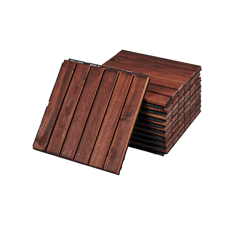 Interlocking Deck Tiles Striped Pattern, Waterproof Anti Mildew Brown