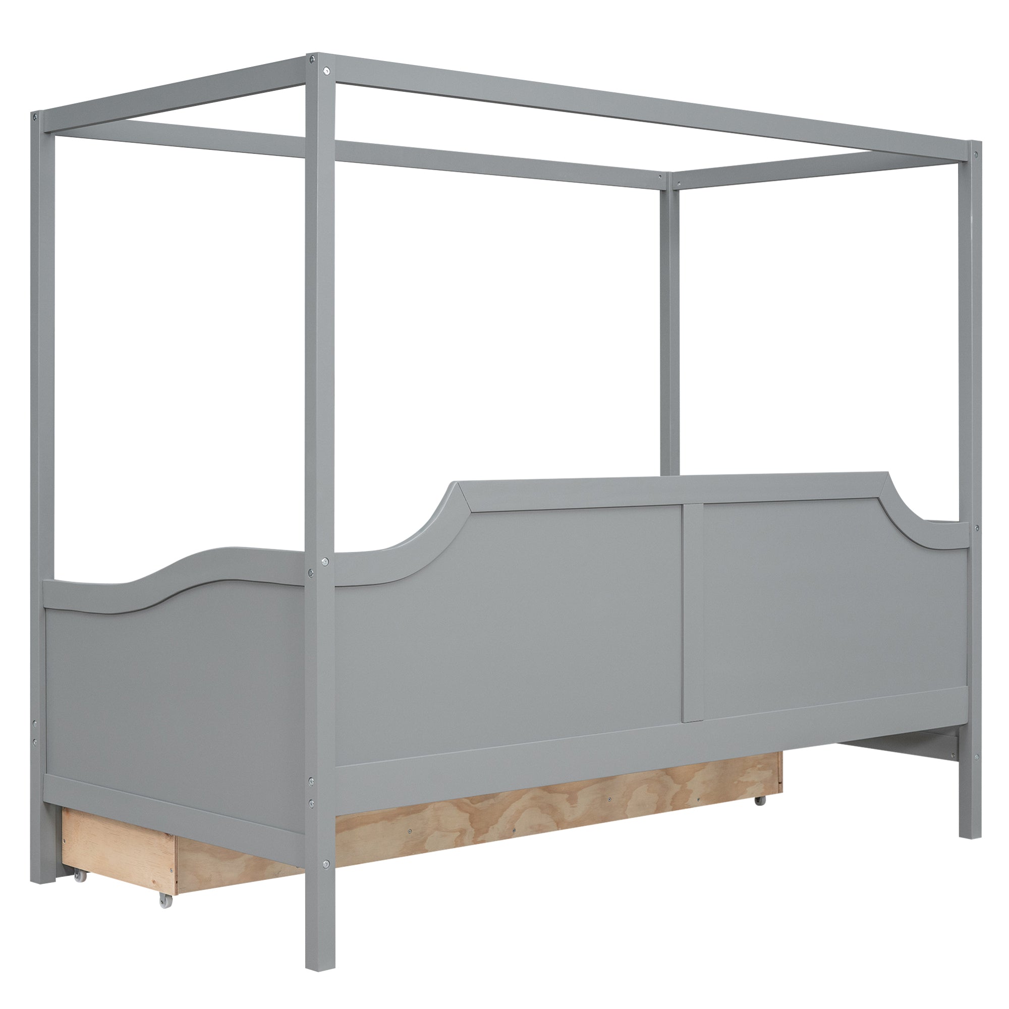 Twin Size Wooden Canopy Daybed with 3 in 1 Storage Drawers,Grey