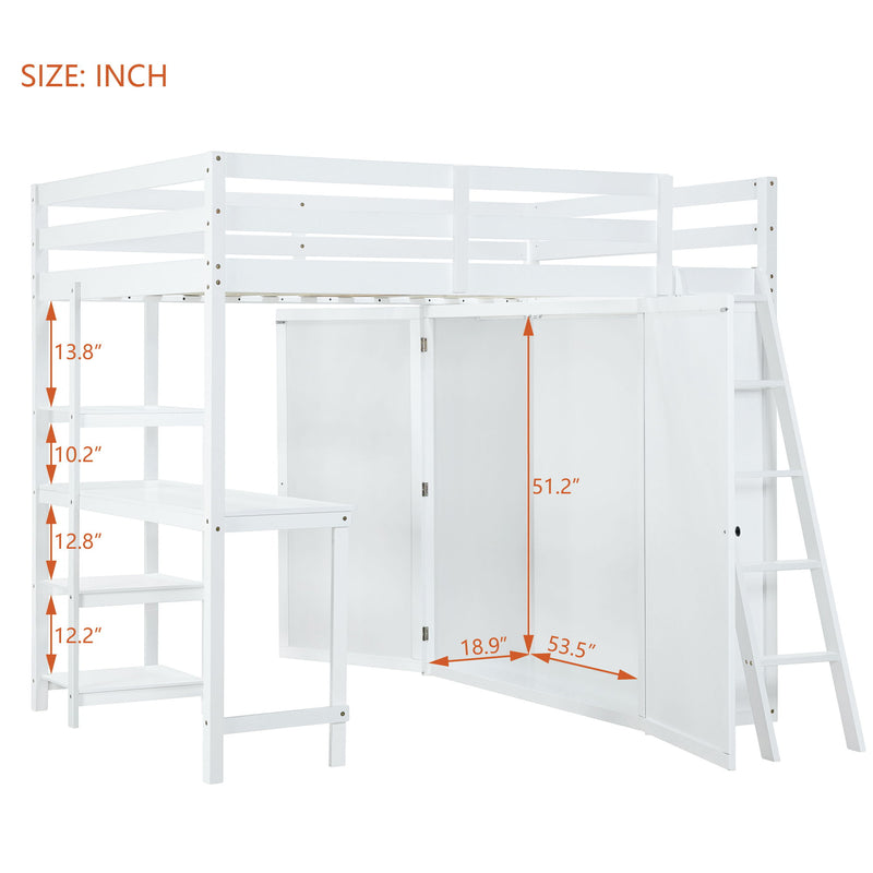Loft Bed With Wardrobe And Desk And Shelves
