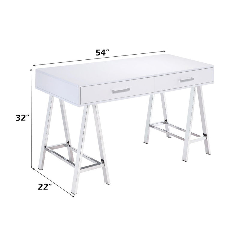 Coleen - Desk - White High Gloss & Chrome