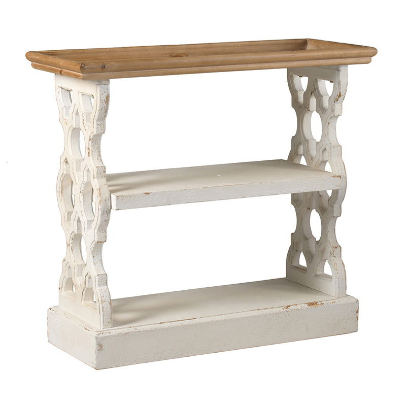 Distressed Shelf Tray, French Country Console Table - White / Natural