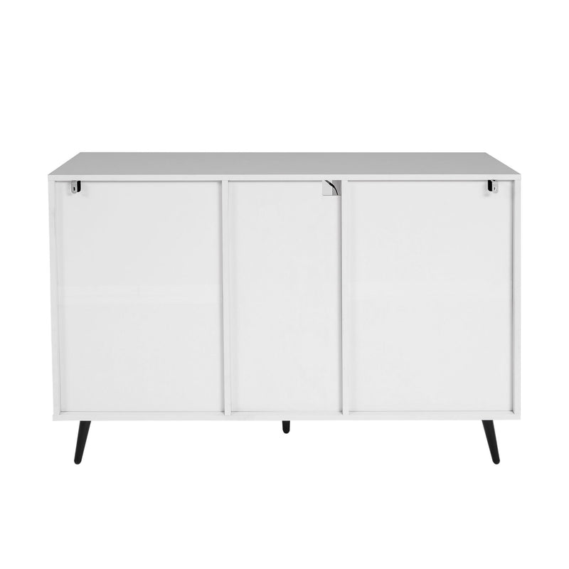 Living Room Sideboard Storage Cabinet With LED Light, Modern Kitchen Unit Cupboard Buffet Wooden Storage Display Cabinet - White