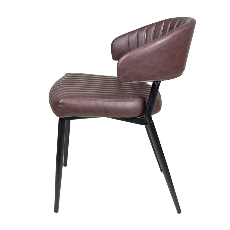 Modern Curved Back Upholstered Dining Chair Set With Metal Legs (Set of 2) - Brown / Black