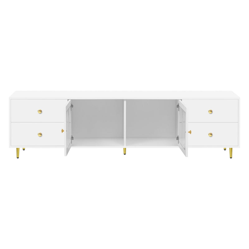 Modern TV Stand With Glass Door, 4 Drawers And 2 Cabinets