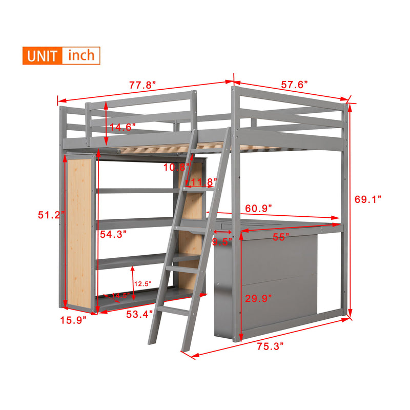 Loft Bed With Ladder, Shelves, And Desk