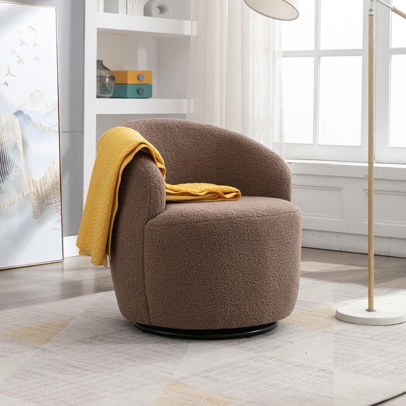 Teddy Fabric Swivel Accent Armchair Barrel Chair With Powder Coating Metal Ring