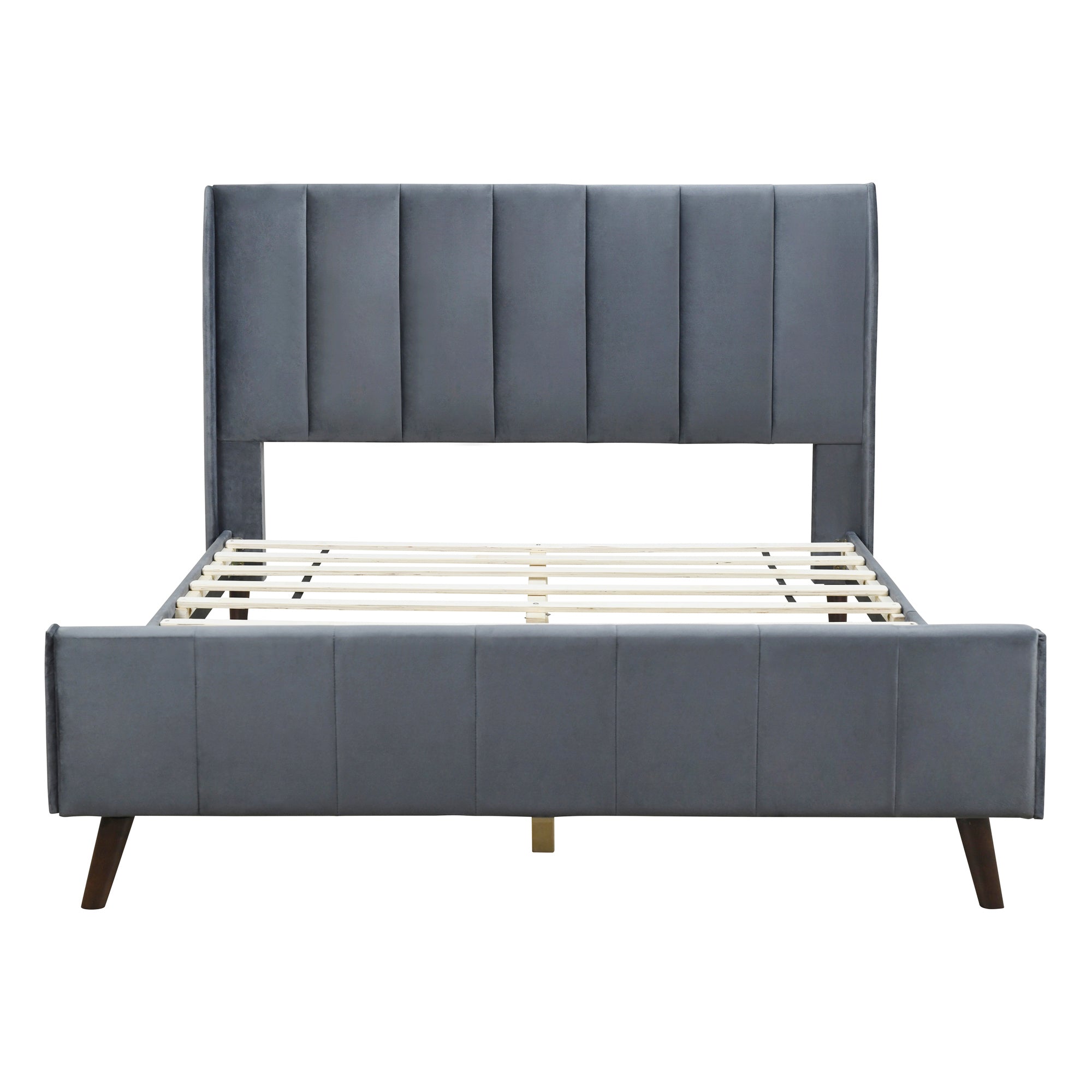 Queen Size Upholstered Platform Bed, Velvet, Gray - Atlantic Fine Furniture Melbourne FL