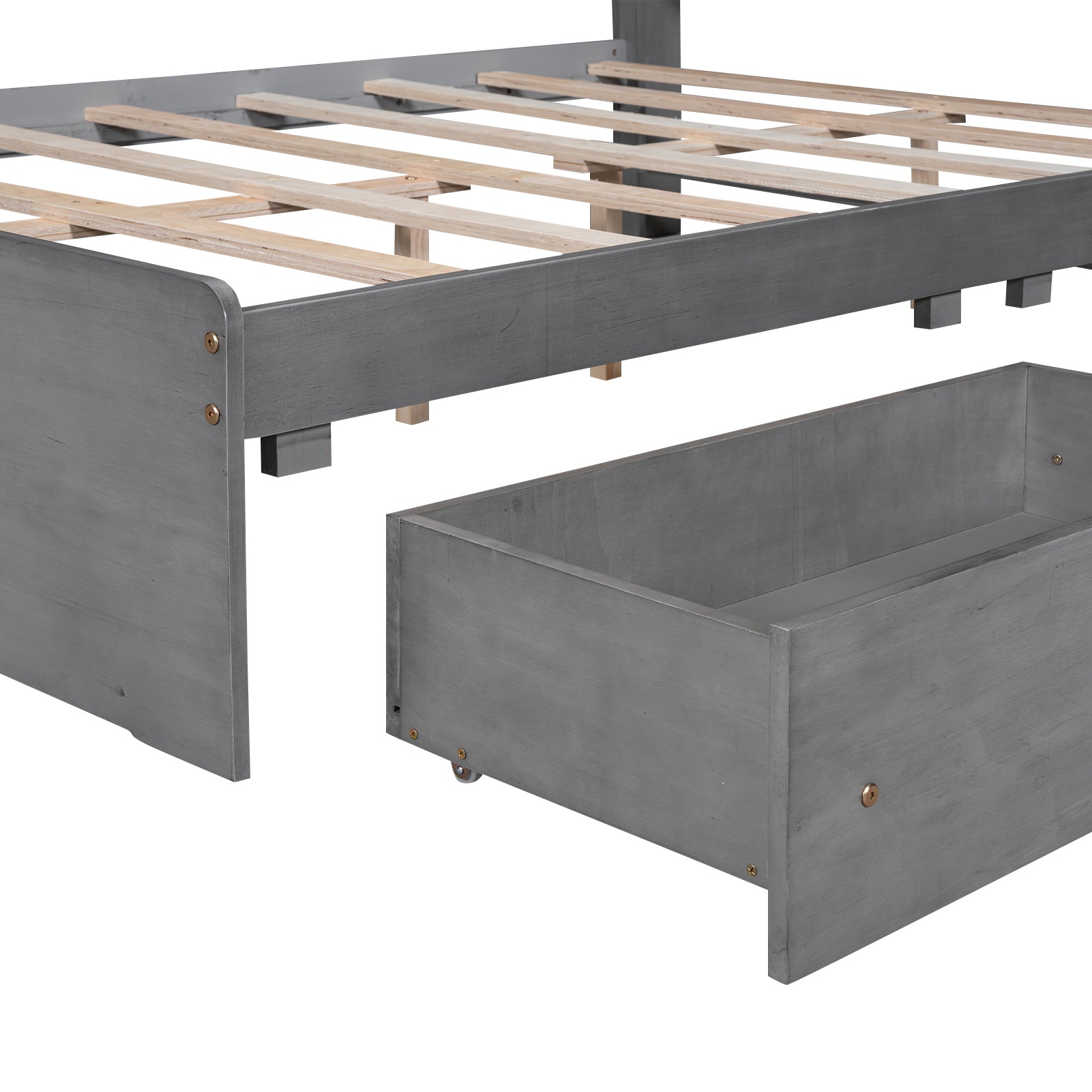 Full Size Wood Platform Bed with House-shaped Storage Headboard and 2 Drawers, Gray - Atlantic Fine Furniture Melbourne FL