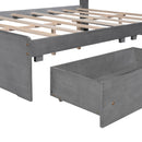 Full Size Wood Platform Bed with House-shaped Storage Headboard and 2 Drawers, Gray