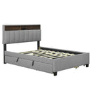 Upholstered Platform Bed With Storage Headboard, Trundle & 2 Drawers And A Set Of Sockets & USB Ports