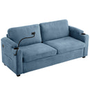 Corduroy Sleeper Sofa Loveseat Sofa With Full Size Mattress, 2 USB Ports, 2 Cup Holders, 2 Side Pockets And Phone Holder