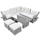 Outdoor Furniture Set Patio Rattan Furniture Set With Adjustable Table, Recliners With Extendable Side Tables And 2 Ottomans
