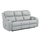 Elonzo - Power Motion Sofa With LED, Power Headrest & Speaker - Light Gray