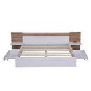Queen Size Platform Bed with Headboard, Drawers, Shelves, USB Ports and Sockets, White