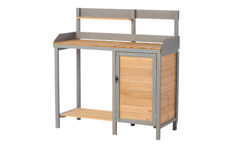 Outdoor Potting - Bench, Workstation Table With Cabinet For Backyard Garden Supplies - Brown / Gray