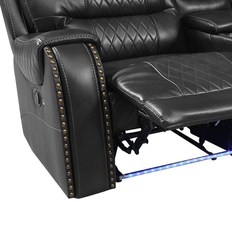 Manual Reclining Sectional Sofa Set, L Shaped Symmetrical Motion Sofa Corner Couch Sets With Storage Boxes, 4 Cup Holders And LED Light Strip For Living Room