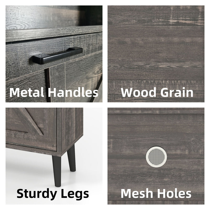 Farmhouse Shoe Storage Cabinet With Barn Door Design, 2 Flip Drawers, Hooks - Dark Oak